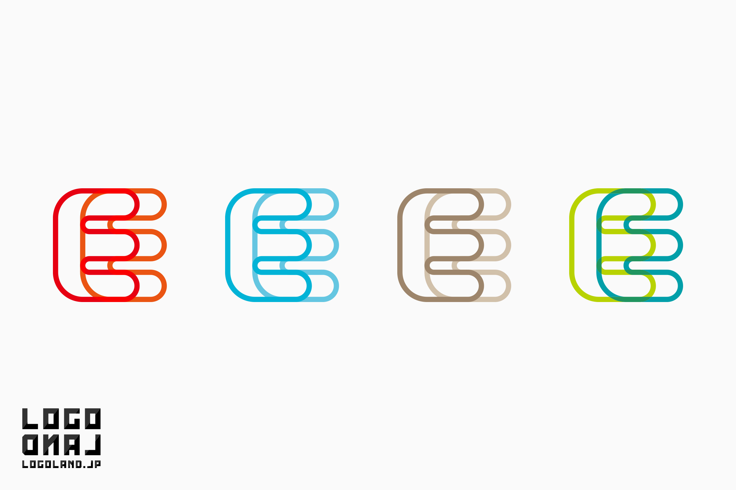 アルファベットのEをベースとした2本のラインが重なりつながりと調和を象徴するシンプルでやわらかく力強いロゴのカラーバリエーション